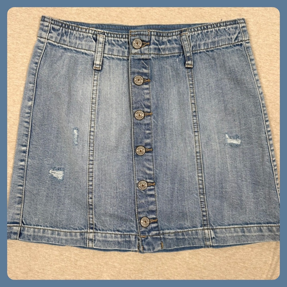 Rewash Brand Vintage Reunion Jean Button Front Mini Skirt Light Wash Y2K Size 25